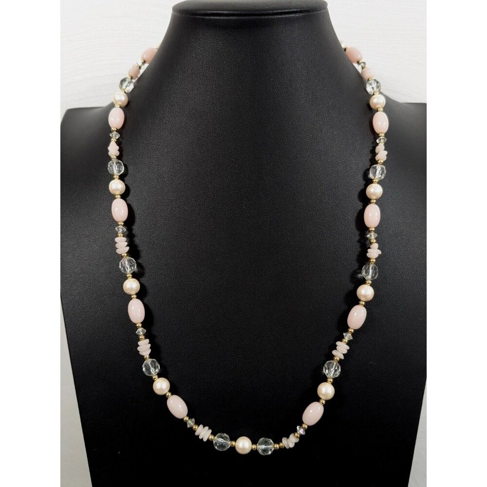 Vintage‎ Trifari Pink Faux Pearl Lucite Beaded Necklace 24 in